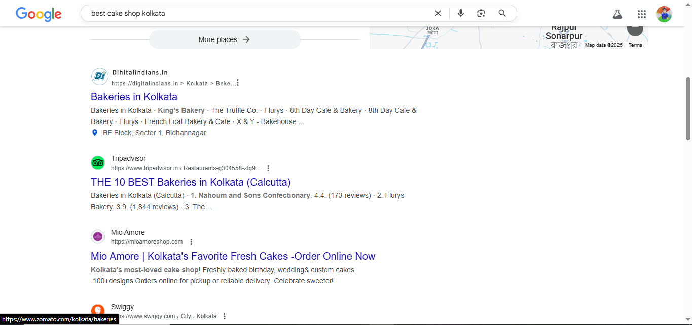 Google search ranking example